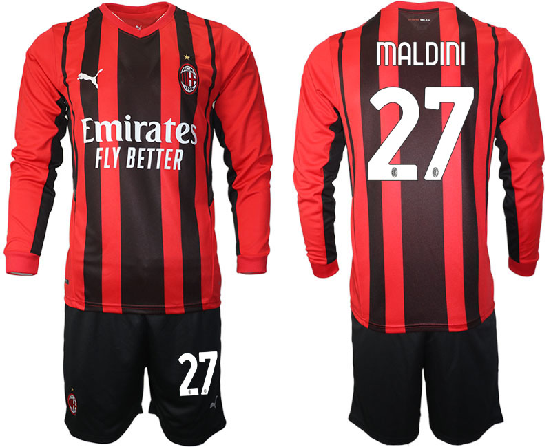 Men 2021-2022 Club Ac Milan home red Long Sleeve #27 Soccer Jersey